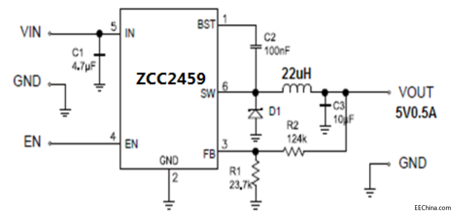 替代MP2459  ZCC2459是60V,0.5A降压型电源