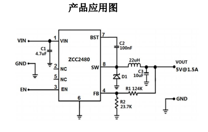 80V耐压 DCDC异步降压芯片ZCC2480