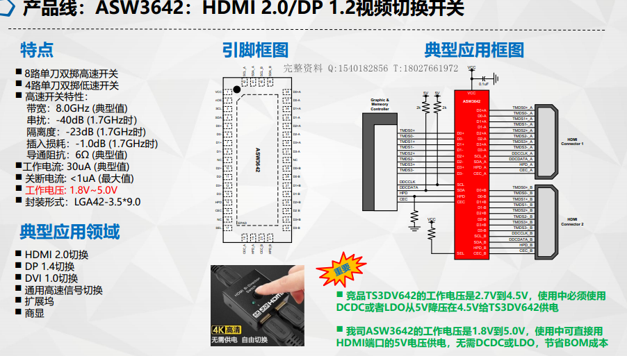 TS3DV642替代方案|ASW3642设计电路|HDMI切换器方案参考电路