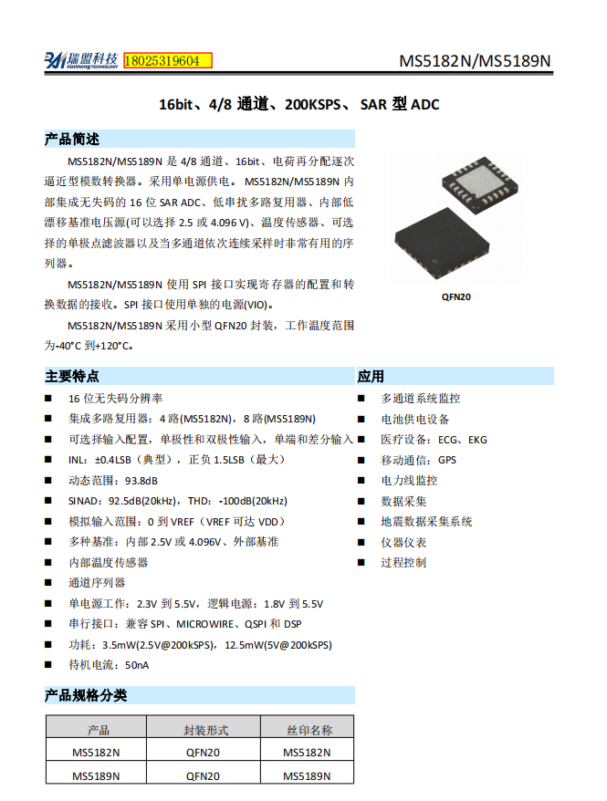 杭州瑞盟MS5182N完美替代亚德诺AD7682