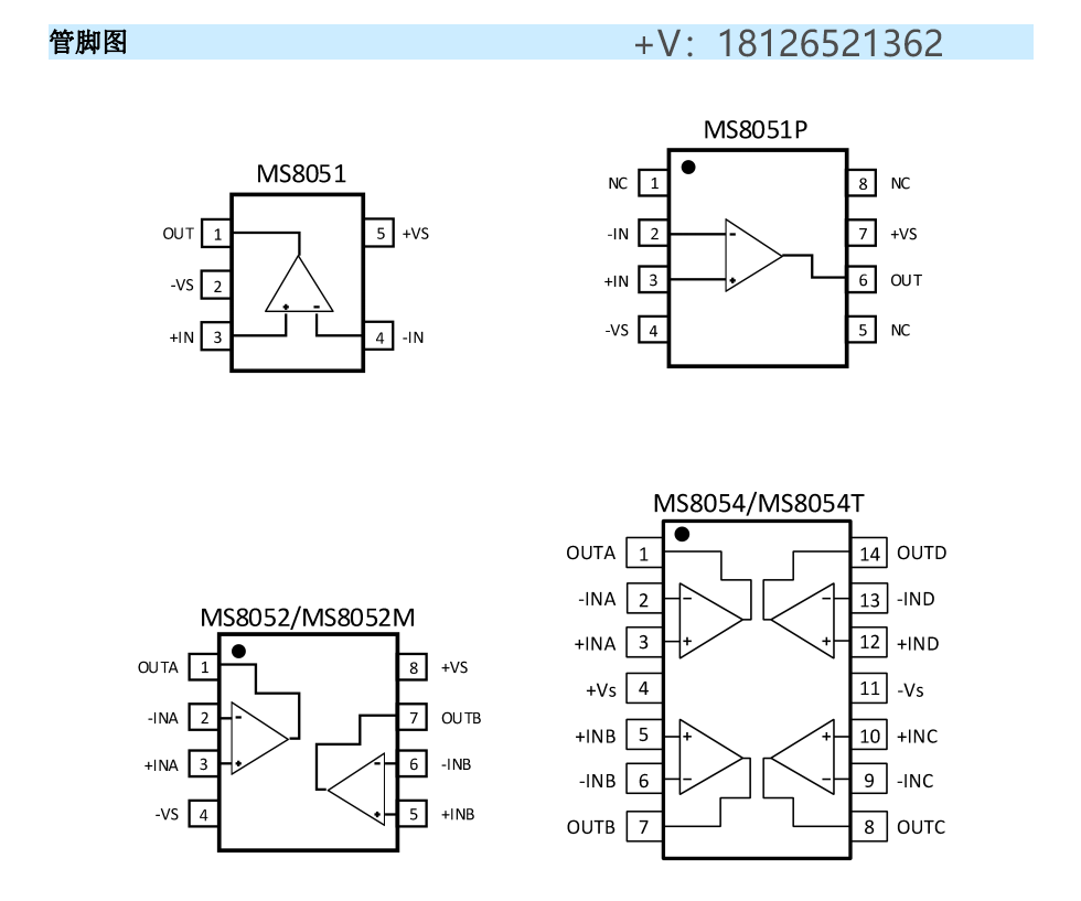 MS8051运算放大器可Pin to Pin兼容AD8051/AD8052/AD8054
