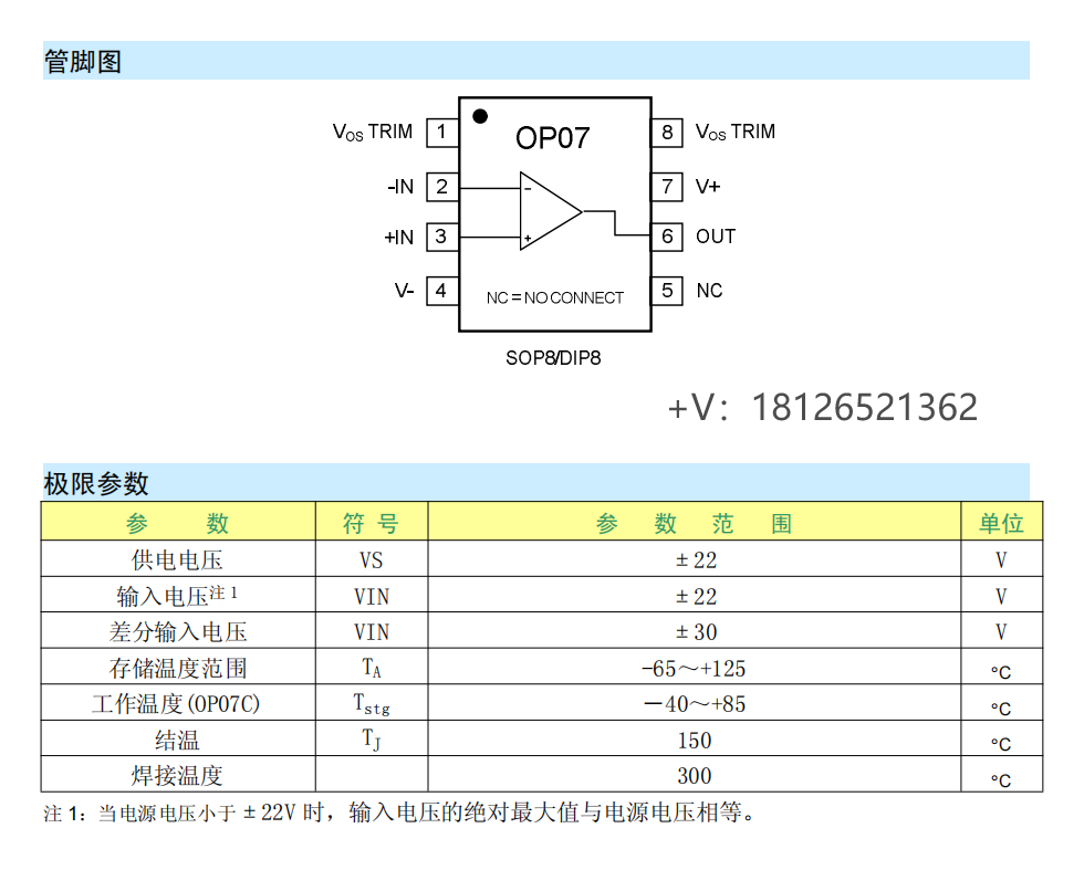 瑞盟OP07运算放大器可Pin to Pin兼容OP07