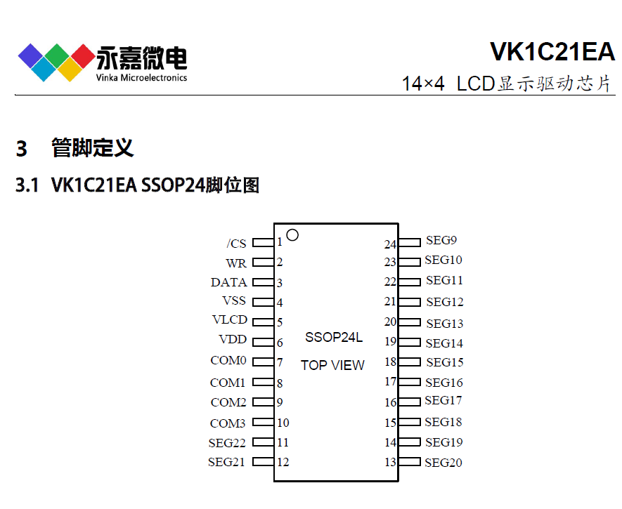 抗干扰LCD驱动IC/断码液晶驱动/点阵式LCD驱动芯片VK1C21E/EA SOP24/SSOP24 原厂 FAE支持
