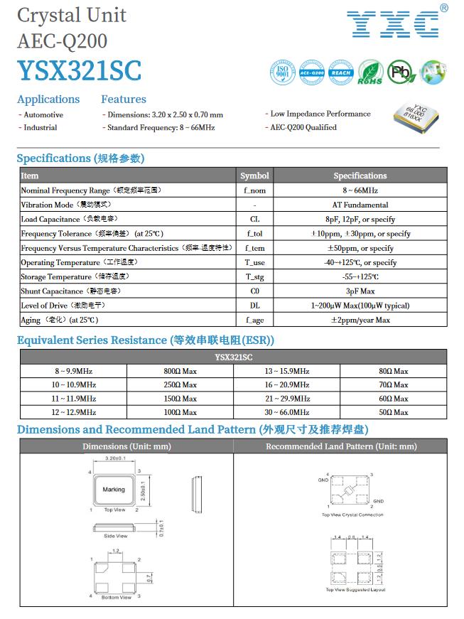 YXC车规级无源晶振，16MHz，封装3225，符合AEC-Q200行业认证，应用于车载-车灯控制板
