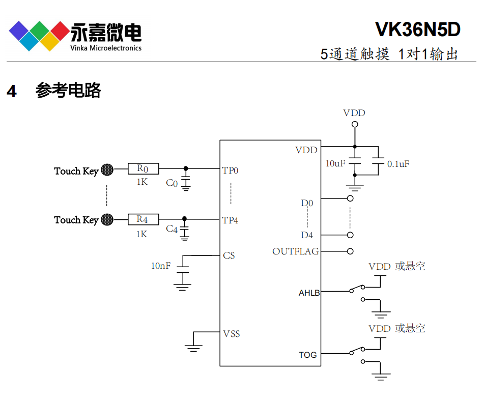 抗噪5键触摸感应IC触控检测芯片VK36N5D SOP16/QFN16L 1对1输出 原厂FAE技术支持