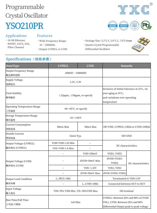 石英有源差分可编程晶振，频点200MHZ，小数点可精确至后6位，用于5G基站