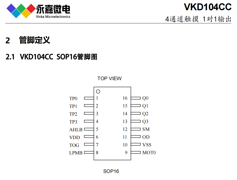 VKD104CC SOP16低电流4按键触控/4通道触摸IC/触摸芯片原厂
