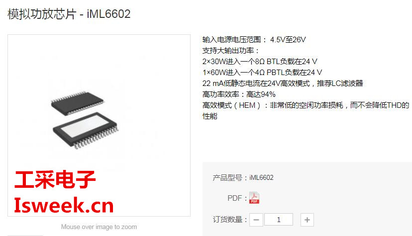 管脚兼容替代TPA3118_2×30W双声道立体声D类音频功率放大器