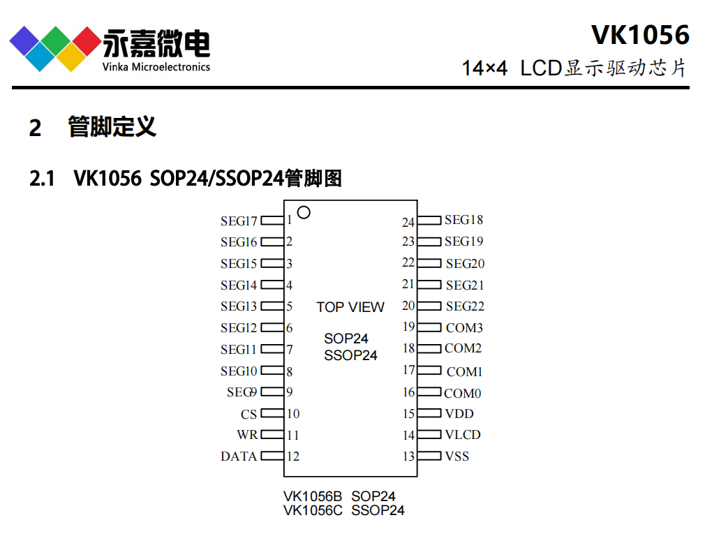 VK1056B/C SOP/SSOP24 LCD省电液晶驱动芯片LCD段码驱动IC原厂