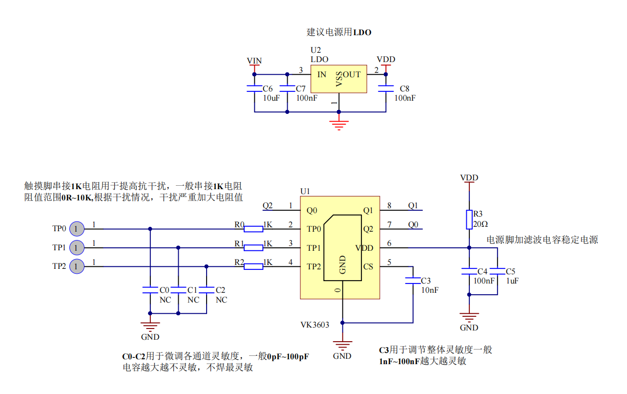 VK3603 ESOP8 直接输出 超强抗干扰3通道触摸触控检测IC触摸芯片原厂