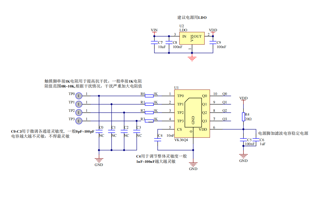 超小封装抗干扰4通道/4键触摸触控检测芯片触摸触控IC-VK36Q4 DFN10 直接输出